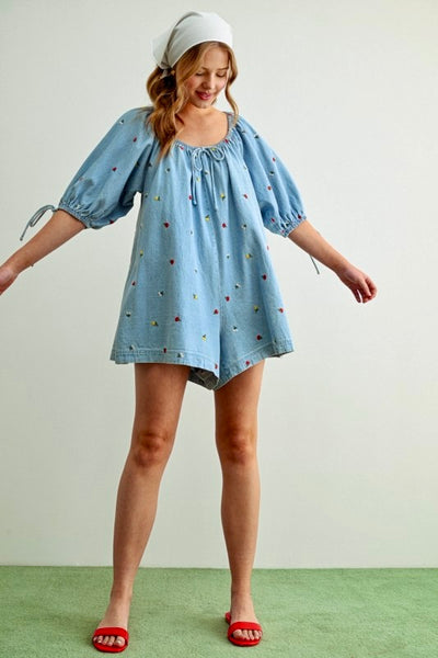 Denim Floral Romper