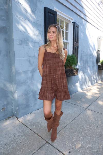 Brown Plaid Flannel Mini Dress