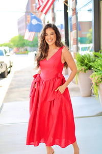 Olive Red Midi Bow Dress