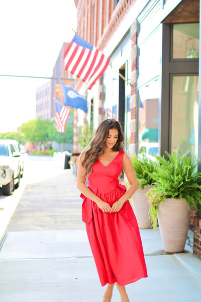 Olive Red Midi Bow Dress