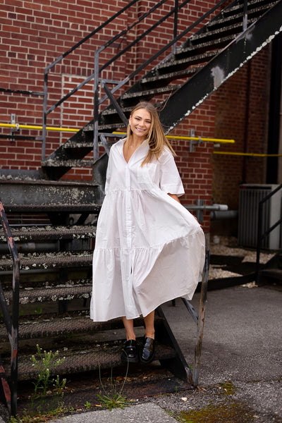 Mary White Shirt Tier Dress
