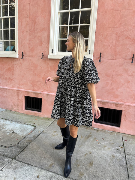 Avery Floral Embroidered Black Dress