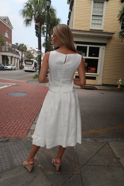 Fiona Linen White Top Skirt Set