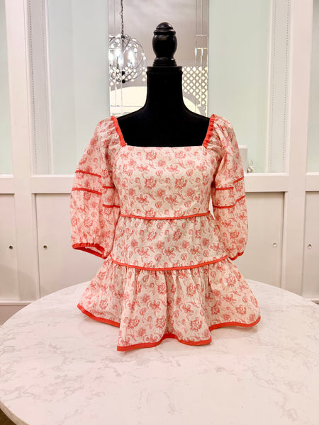 Coral Floral Print Blouse