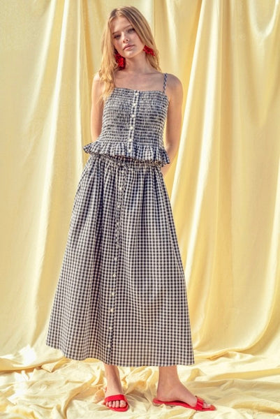 Black Gingham Top Skirt Set