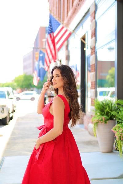 Olive Red Midi Bow Dress
