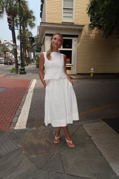 Fiona Linen White Top Skirt Set