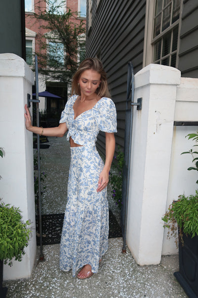 Halo Blue Floral Skirt Set