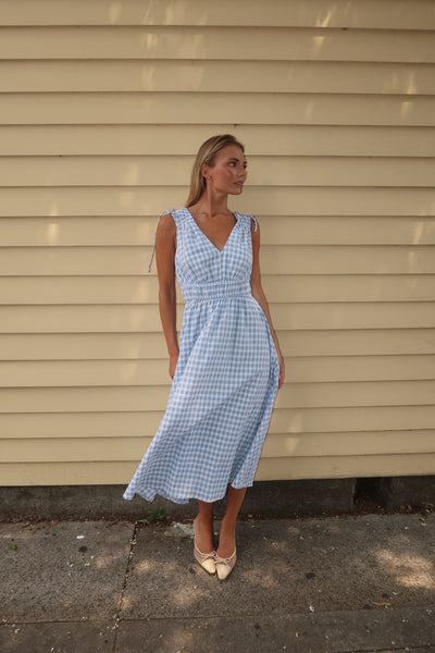 Reign Blue Check Midi Dress