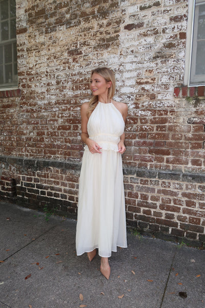 Cream Halter Midi Dress