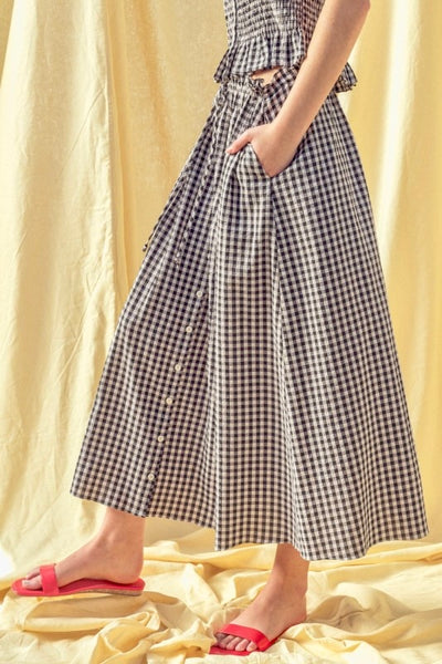 Black Gingham Top Skirt Set