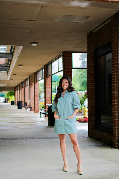 Sage Denim Shirt Dress