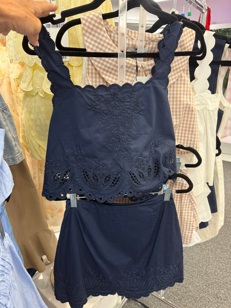 Sully Navy Emb Top Skirt Set
