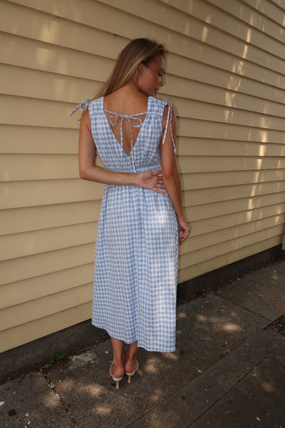 Reign Blue Check Midi Dress