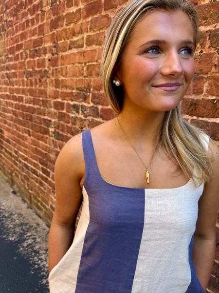 Slate Navy Oatmeal Linen Dress
