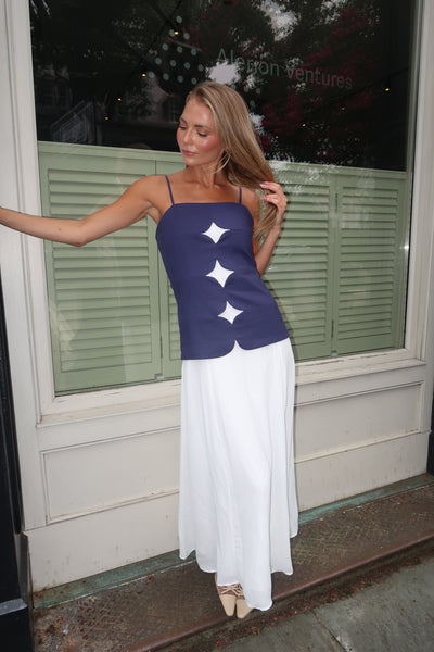 Scallop Contrast Navy Dress