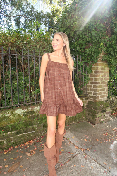 Brown Plaid Flannel Mini Dress