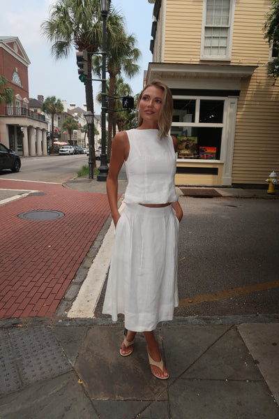 Fiona Linen White Top Skirt Set