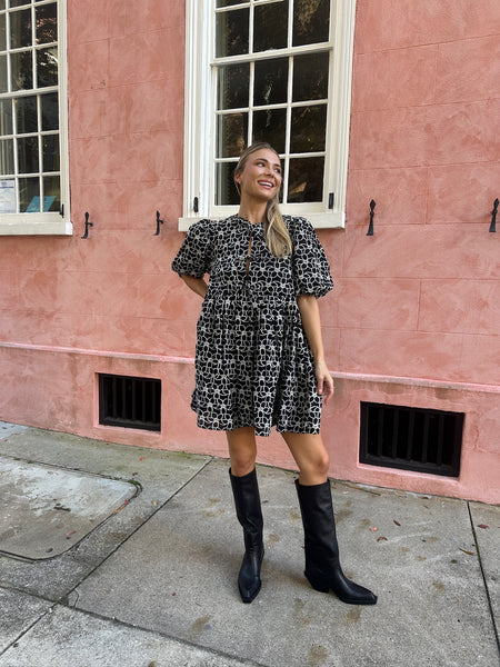 Avery Floral Embroidered Black Dress