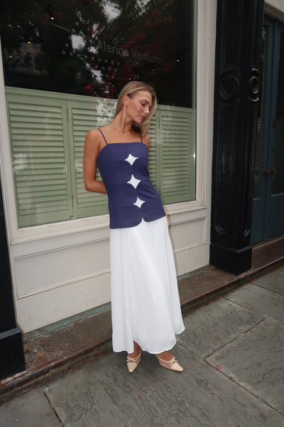 Scallop Contrast Navy Dress