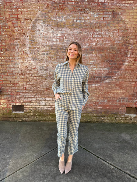 Blue Cream Check Pant Set