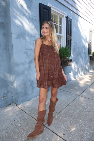 Brown Plaid Flannel Mini Dress