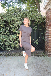 Fox Grey Tie Midi Dress