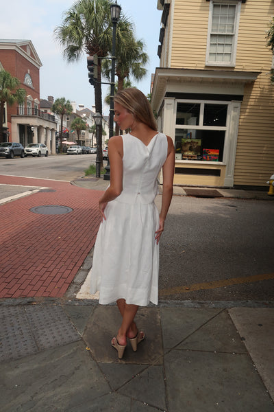 Fiona Linen White Top Skirt Set