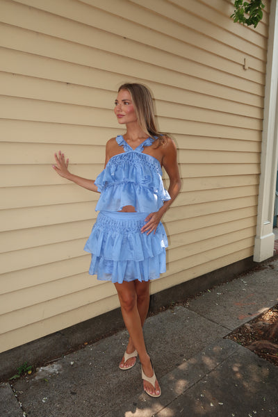 Icy Blue Ruffle Top Skirt Set