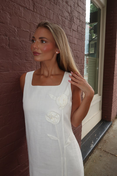 3D Floral White Dress