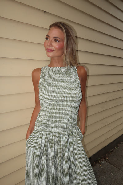 Green Gingham Long Dress