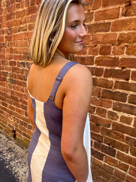 Slate Navy Oatmeal Linen Dress