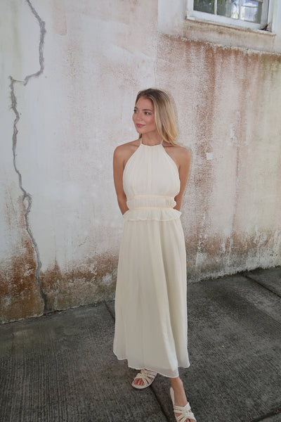 Cream Halter Midi Dress