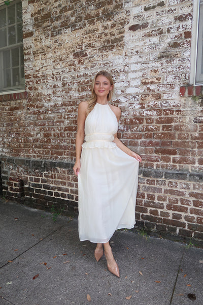 Cream Halter Midi Dress