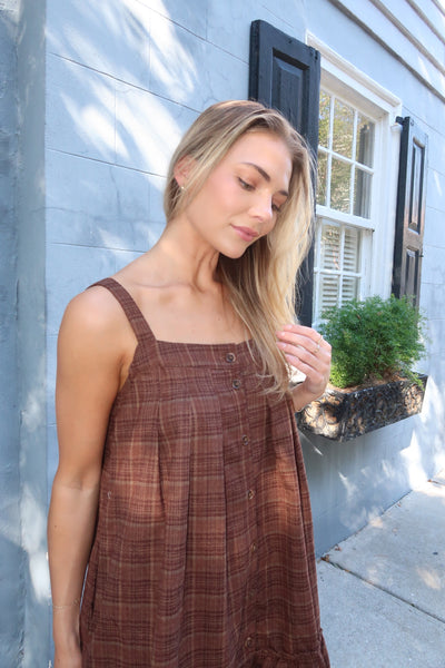 Brown Plaid Flannel Mini Dress