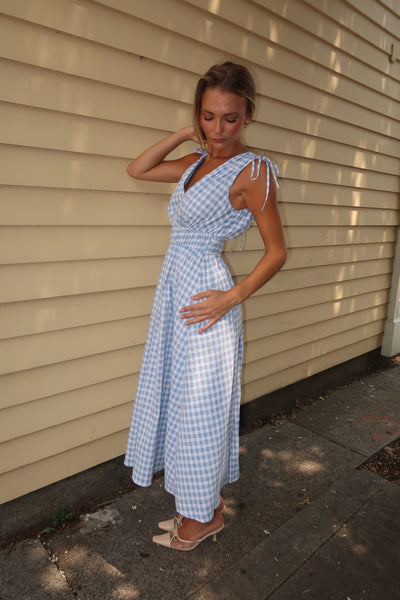 Reign Blue Check Midi Dress