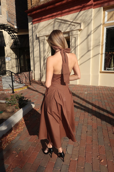 Brown Halter Midi Dress