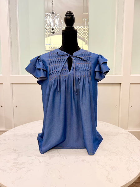 Denim Blue Pintuck Blouse