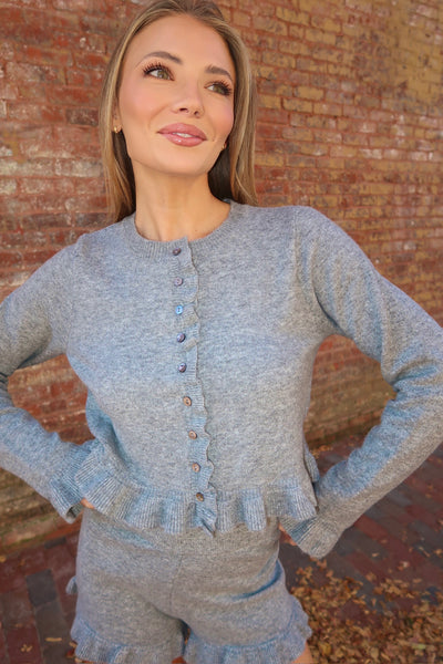 Charcoal Sweater Top Short Set