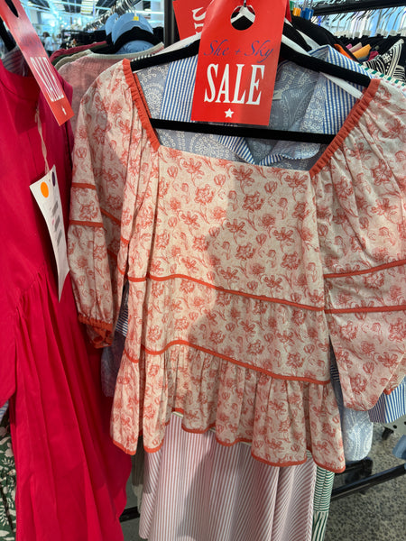 Coral Floral Print Blouse