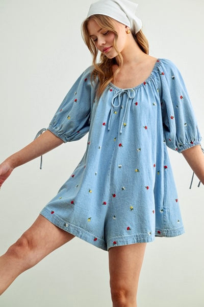 Denim Floral Romper