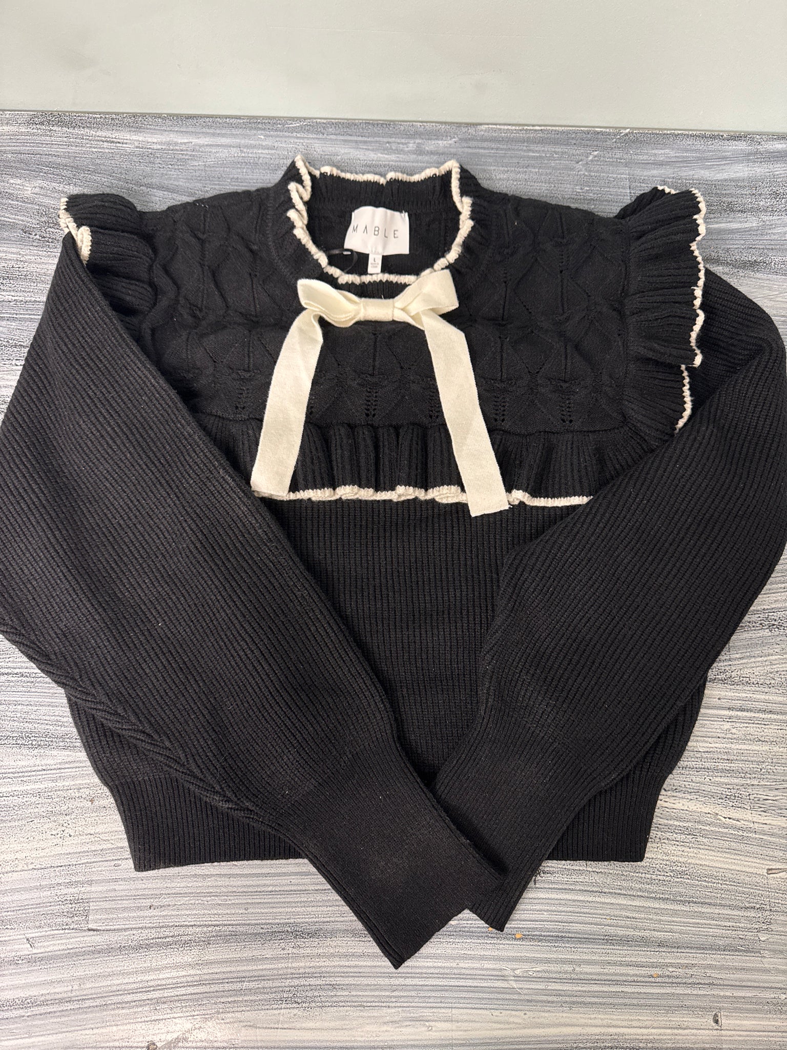 Black Ruffle Bow Sweater