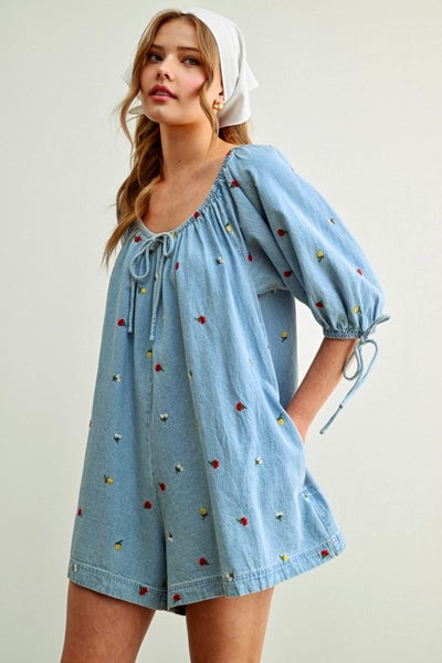 Denim Floral Romper