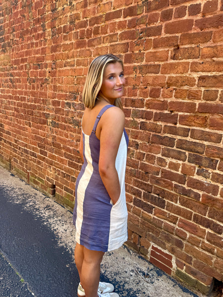 Slate Navy Oatmeal Linen Dress