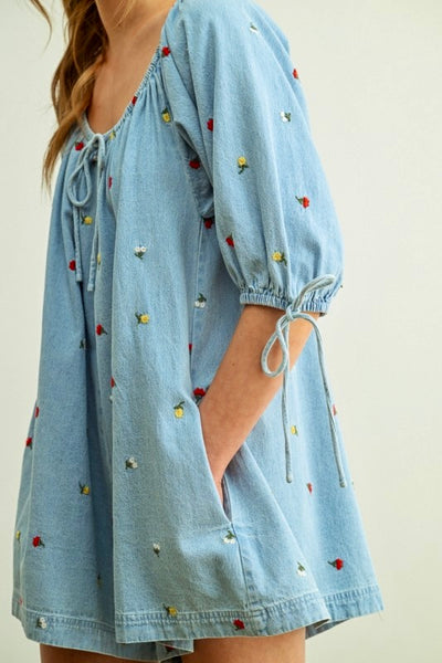 Denim Floral Romper