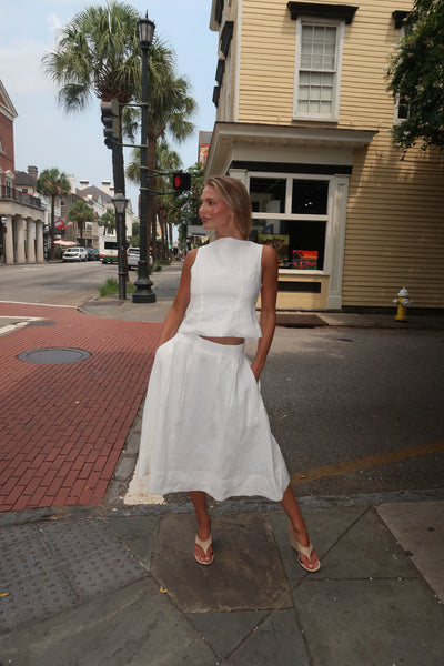 Fiona Linen White Top Skirt Set