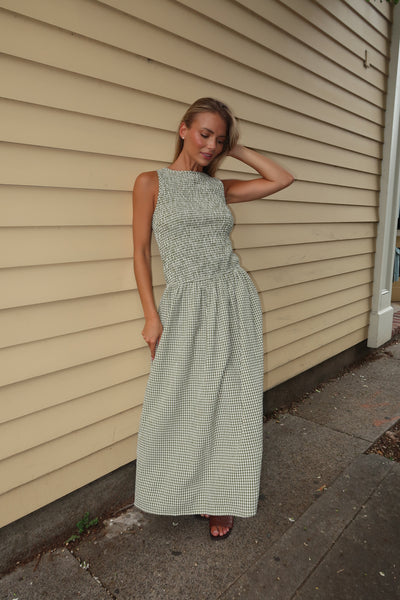Green Gingham Long Dress