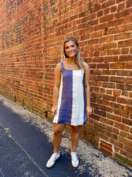 Slate Navy Oatmeal Linen Dress