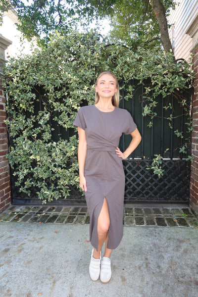 Fox Grey Tie Midi Dress