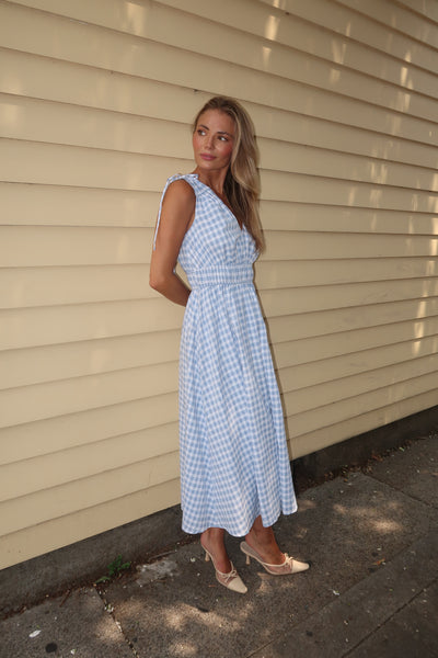 Reign Blue Check Midi Dress